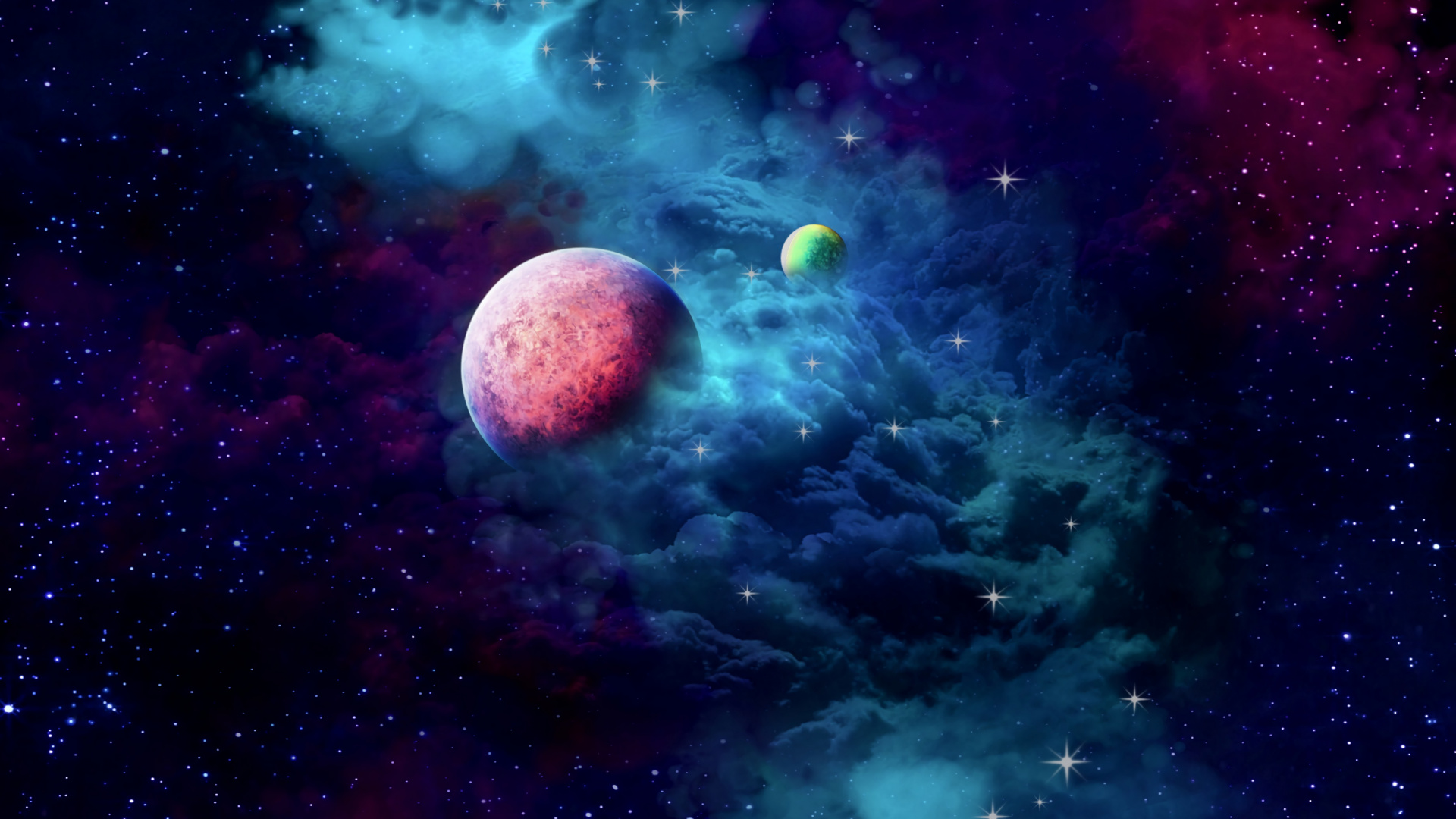 Green and Blue Galaxy Illustration. Wallpaper in 1920x1080 Resolution