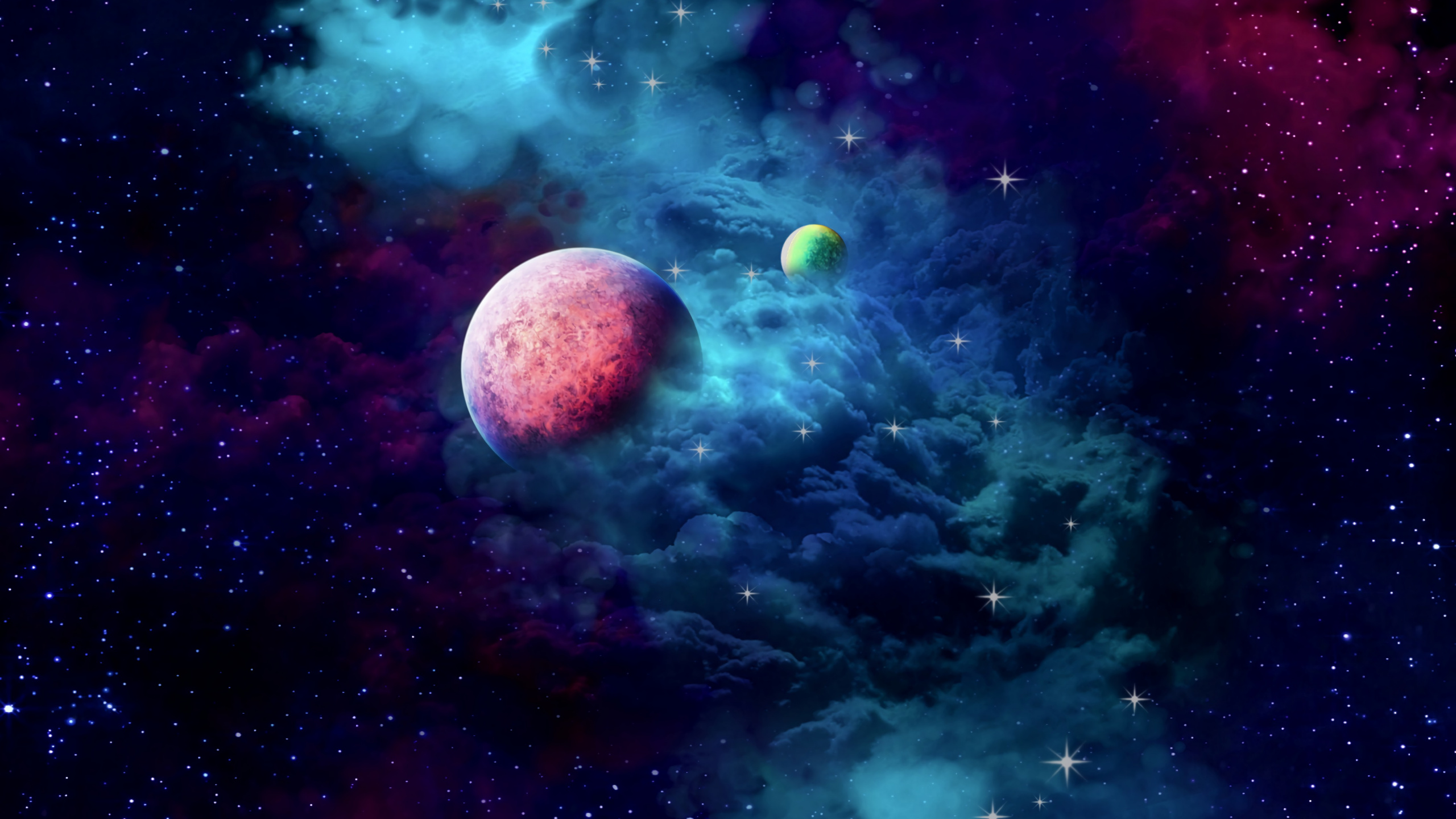 Green and Blue Galaxy Illustration. Wallpaper in 2560x1440 Resolution