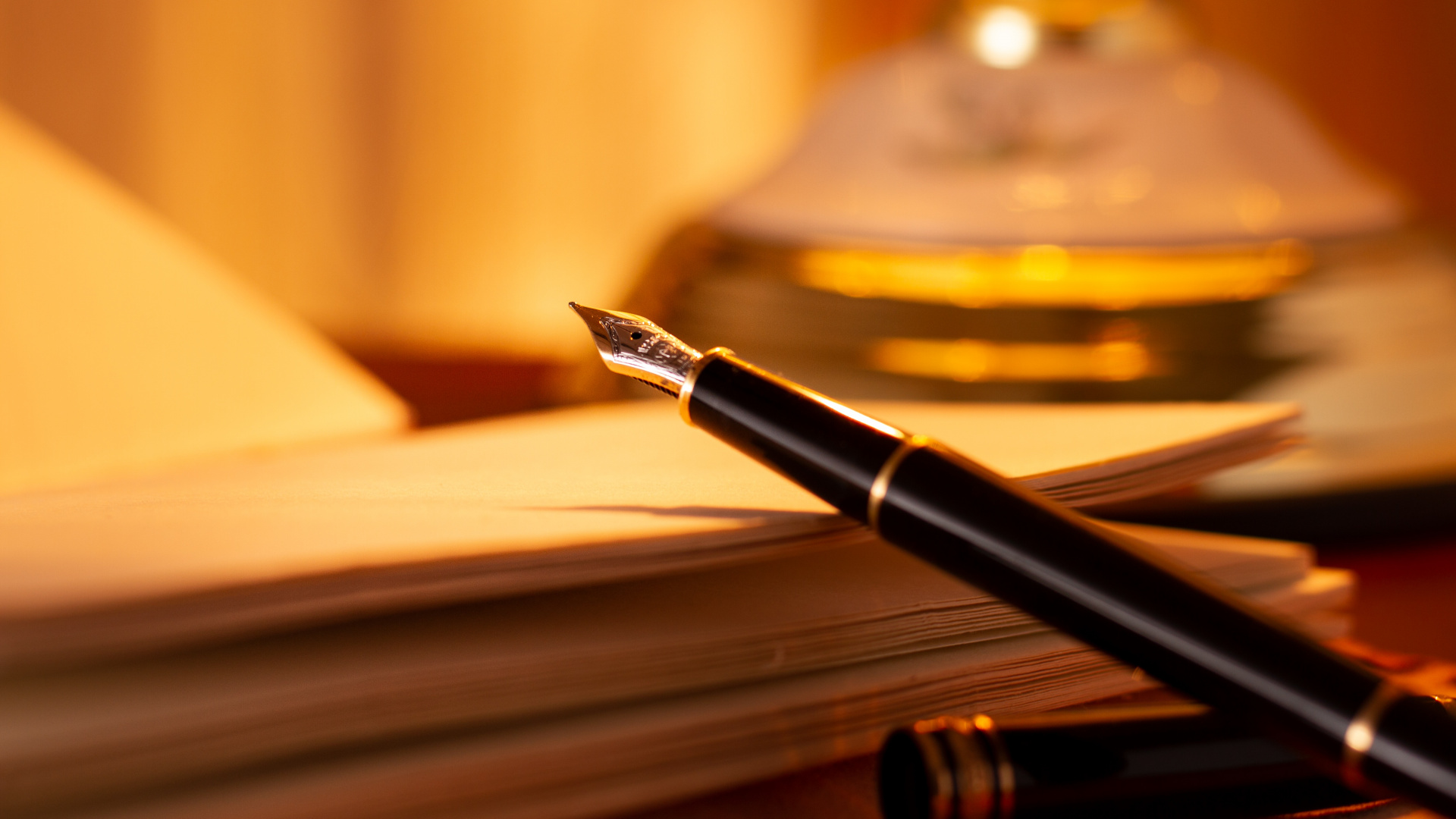 Black and Gold Fountain Pen on Brown Wooden Table. Wallpaper in 1920x1080 Resolution