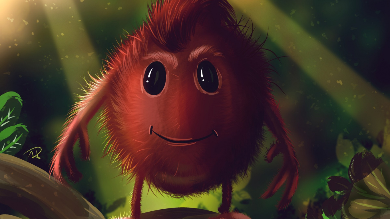 Brown Animal Cartoon Character in Green and White Dress. Wallpaper in 1366x768 Resolution