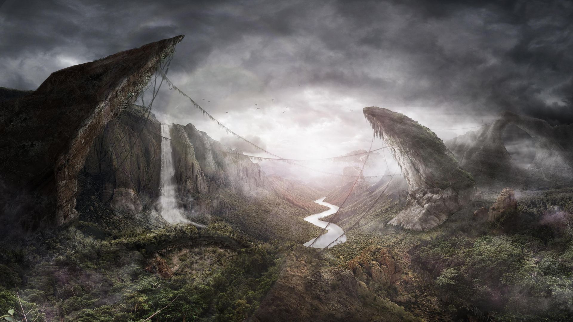 Weißer Vogel Fliegt Über Den Berg. Wallpaper in 1920x1080 Resolution