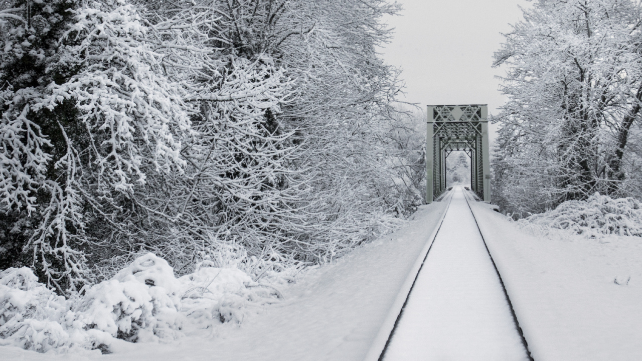 Voie Ferrée Dans la Neige, Train, le Transport Ferroviaire, Neige, Piste. Wallpaper in 1280x720 Resolution