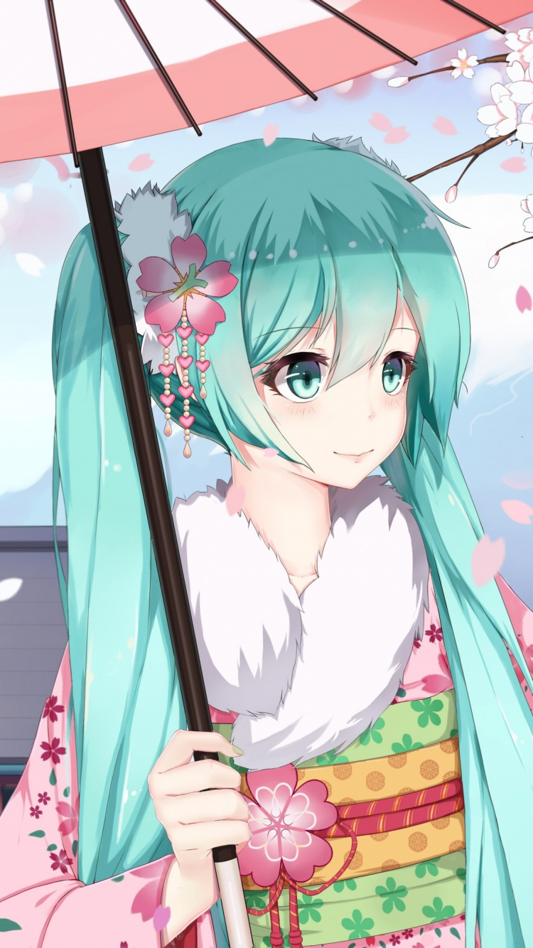 Personnage D'anime Fille Aux Cheveux Bleus. Wallpaper in 750x1334 Resolution