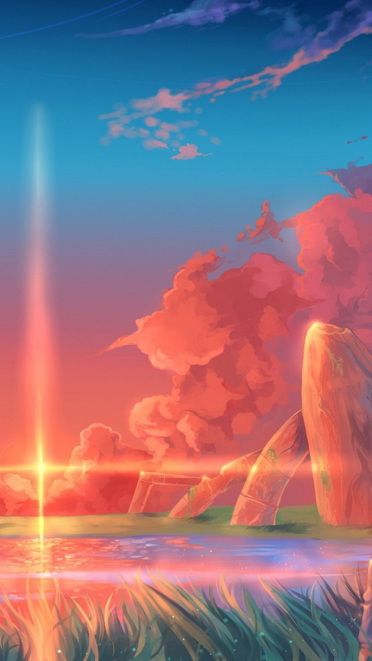 Blue and Orange Sky With Lightning. Wallpaper in 750x1334 Resolution