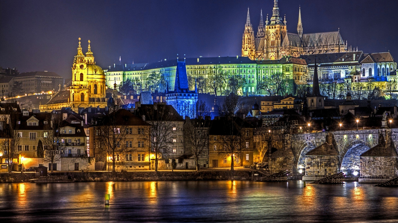 Blue and Brown Castle During Night Time. Wallpaper in 1366x768 Resolution