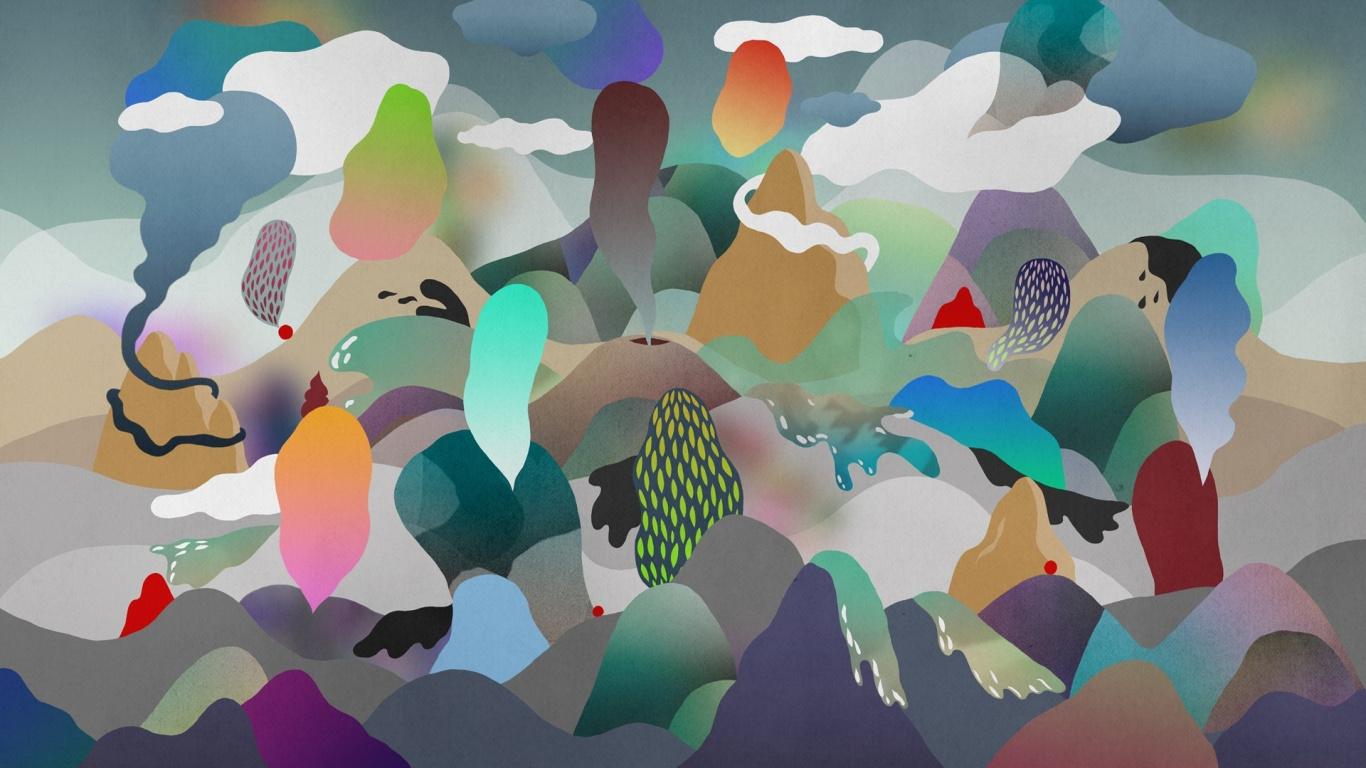 Illustration de Coeur Rose Vert et Bleu. Wallpaper in 1366x768 Resolution