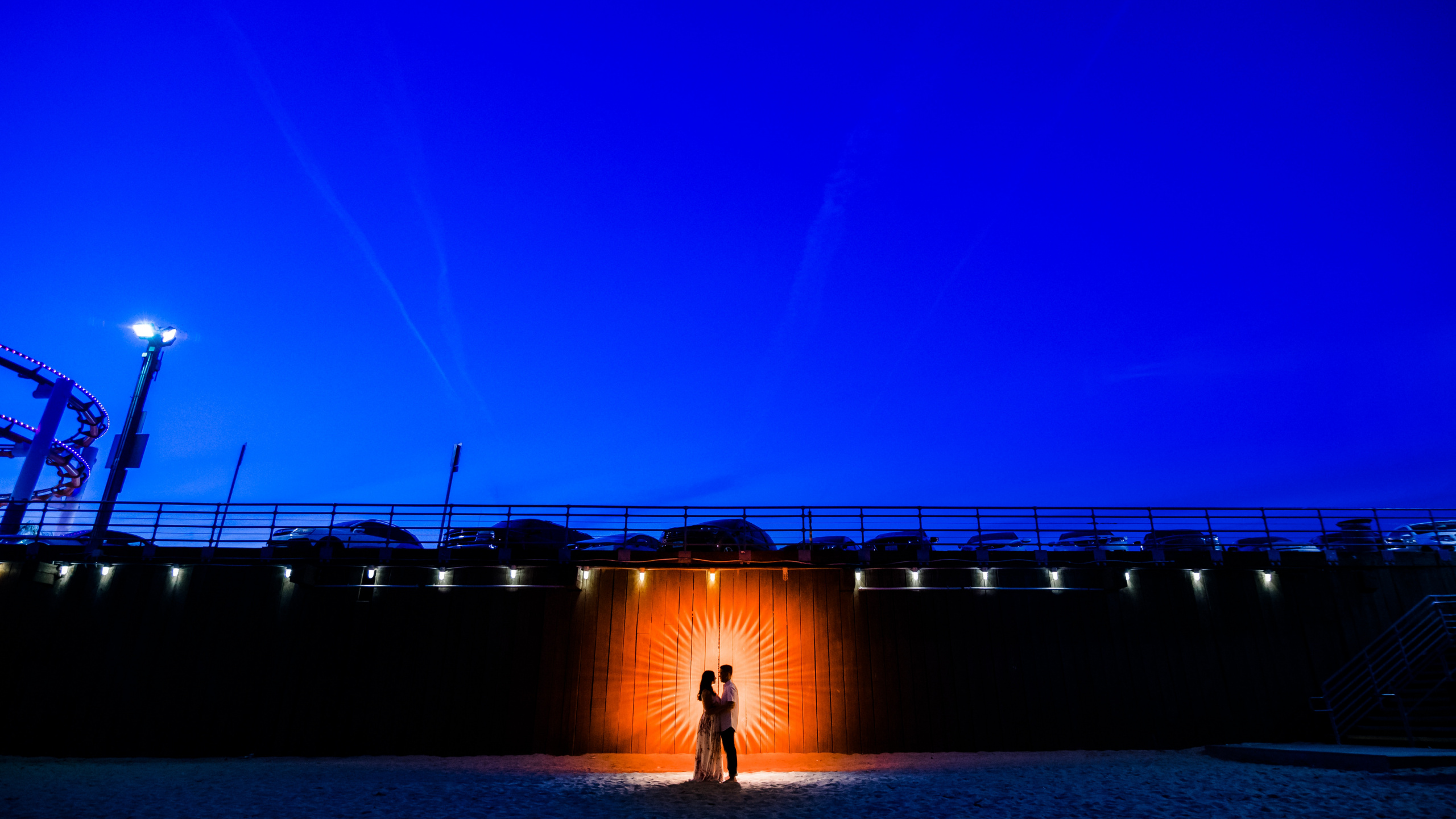 Love, Blue, Bridge, Light, Night. Wallpaper in 2560x1440 Resolution