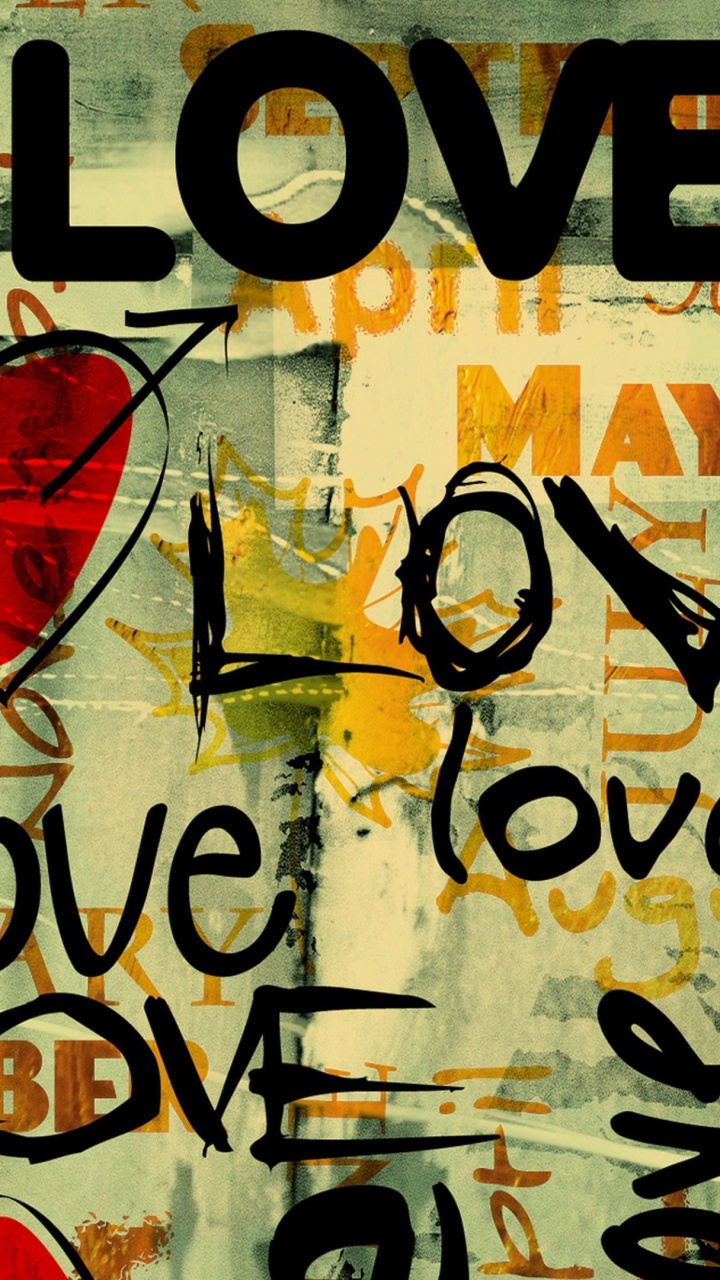 Rot Und Weiß Liebe Mich Und Liebe Wandgraffiti. Wallpaper in 720x1280 Resolution