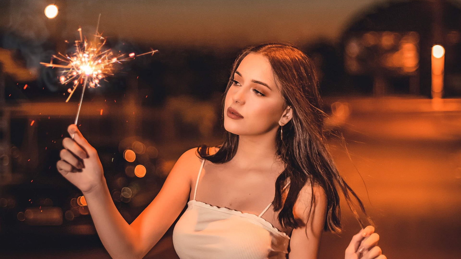 Sparkler, Beauty, Party Supply, Brown Hair, Long Hair. Wallpaper in 1920x1080 Resolution