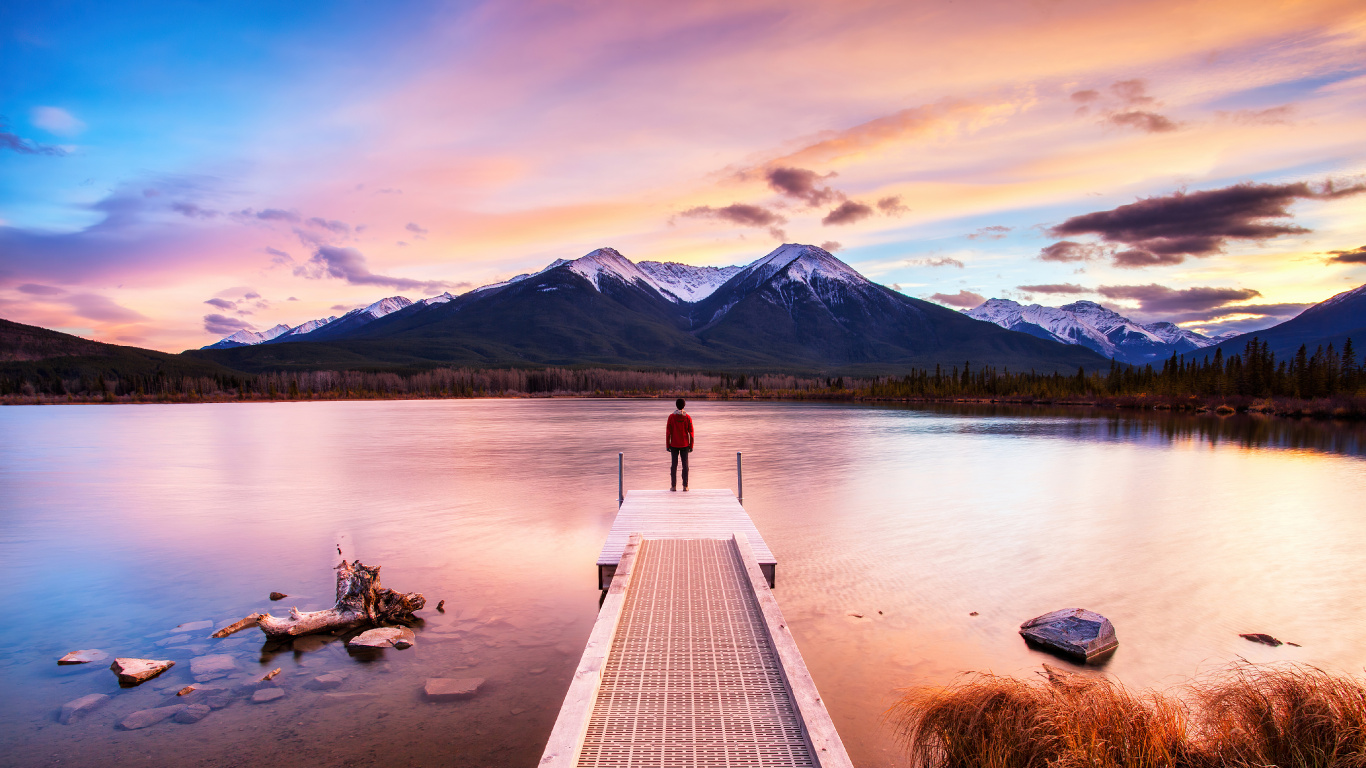 el Parque Nacional de Banff, Agua, Los Recursos de Agua, Montaña, Luz. Wallpaper in 1366x768 Resolution
