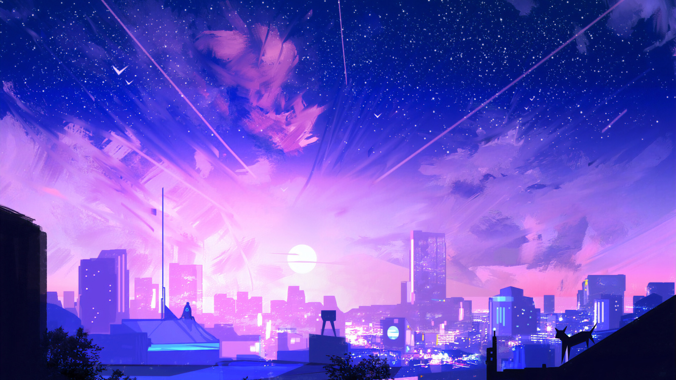 Arte Digital, Arte, Ilustración, Azul, Morado. Wallpaper in 1366x768 Resolution