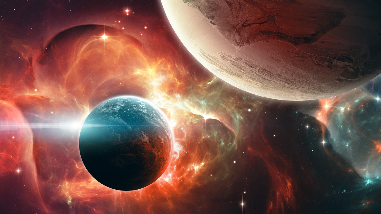Blue and White Planet With Red and Black Background. Wallpaper in 1280x720 Resolution