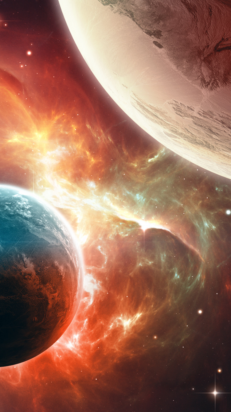 Blue and White Planet With Red and Black Background. Wallpaper in 750x1334 Resolution