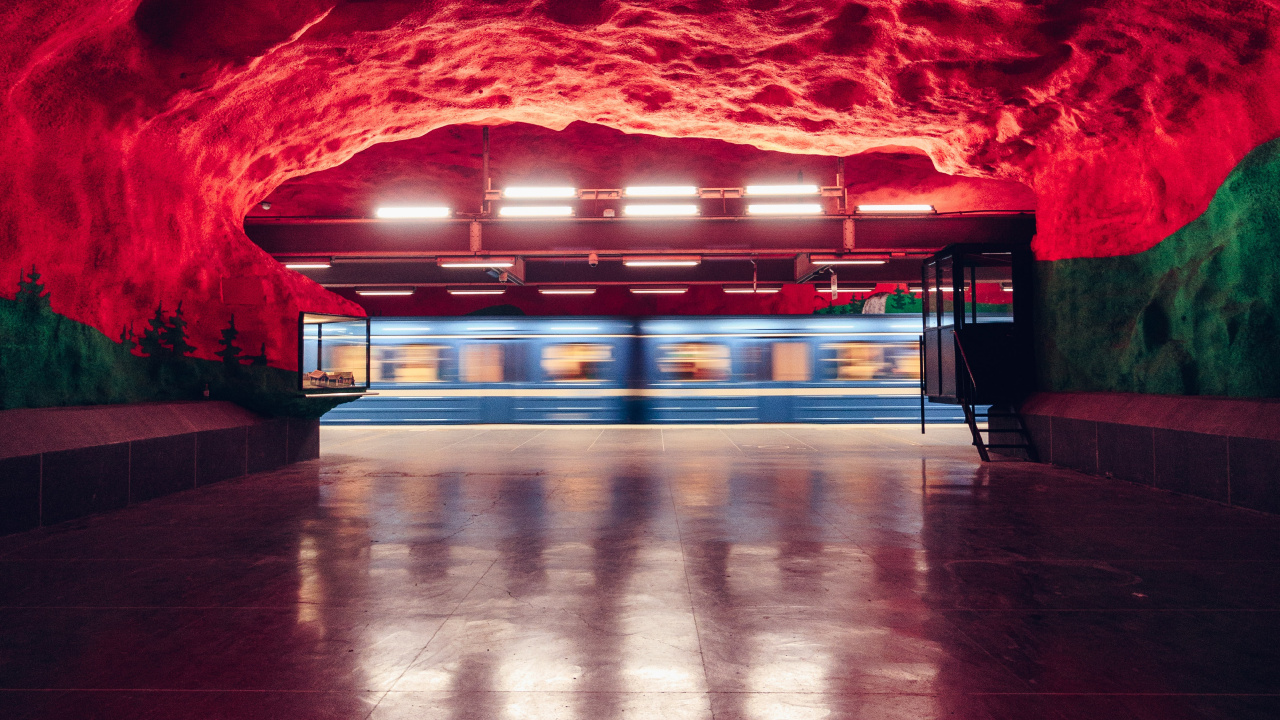 Brown Concrete Floor With Red and Blue Lights. Wallpaper in 1280x720 Resolution