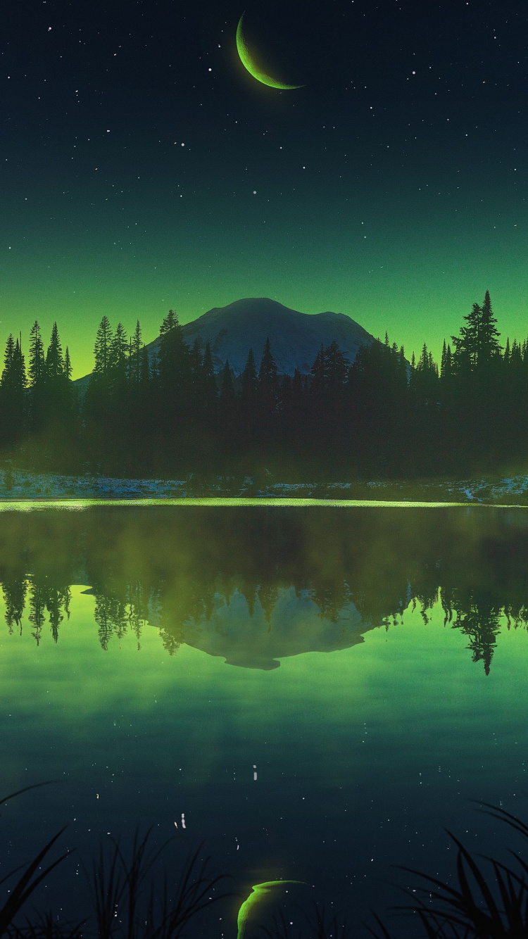 Réflexion, la Peinture de Paysage, Art, Esthétique, Nuit. Wallpaper in 750x1334 Resolution