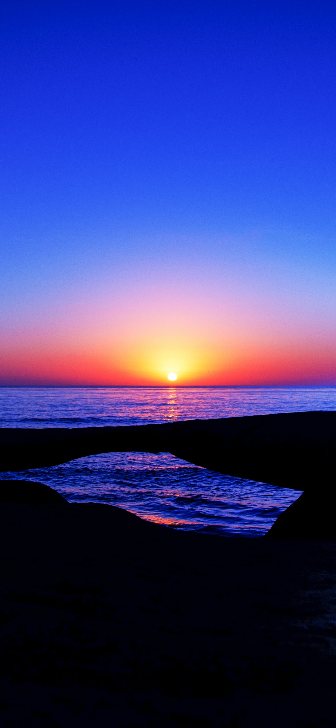 Horizon, Sunset, Sunrise, Sea, Dusk. Wallpaper in 1125x2436 Resolution