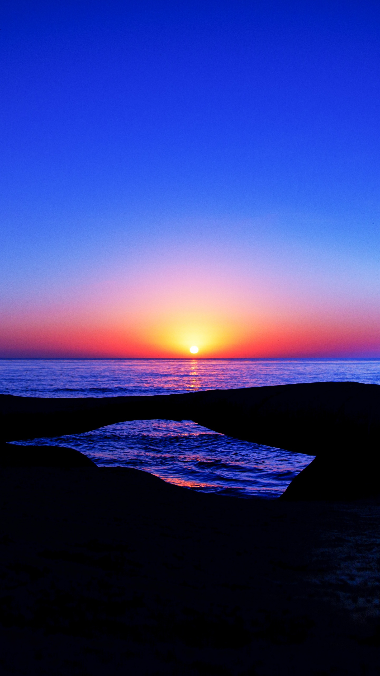 Puesta, Mar, Atardecer, Afterglow, Oceano. Wallpaper in 1440x2560 Resolution