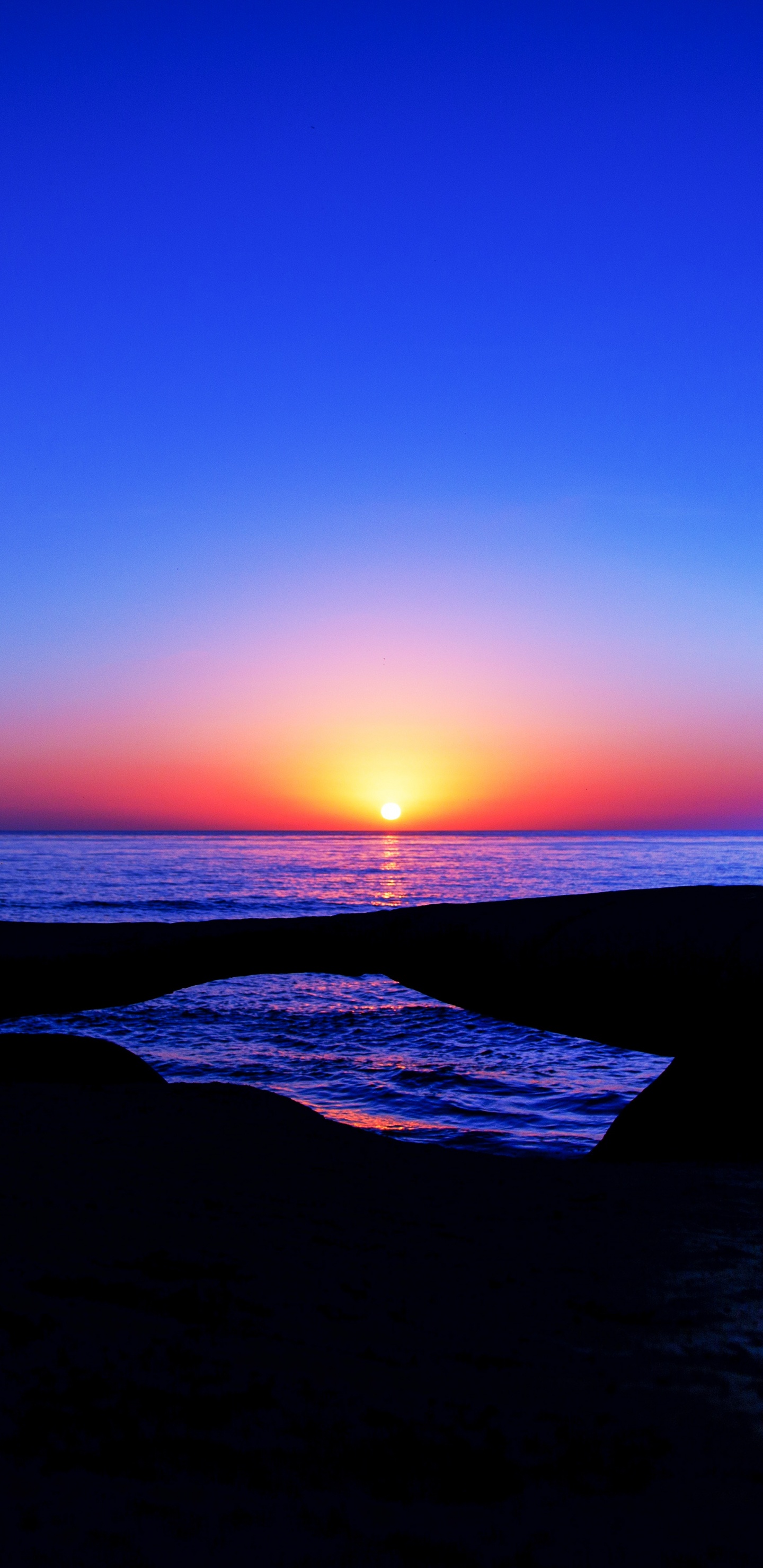 Puesta, Mar, Atardecer, Afterglow, Oceano. Wallpaper in 1440x2960 Resolution