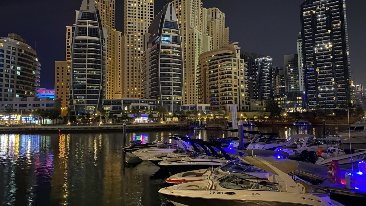 Dubai, Dubai Marina, Paisaje Urbano, Agua, Torre de Bloques. Wallpaper in 1280x720 Resolution