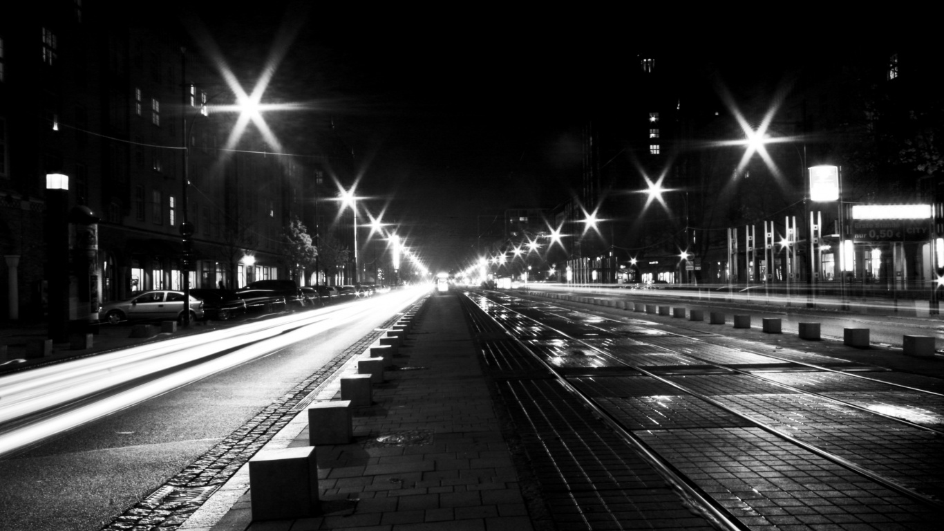 Grayscale Photo of a Road. Wallpaper in 1366x768 Resolution
