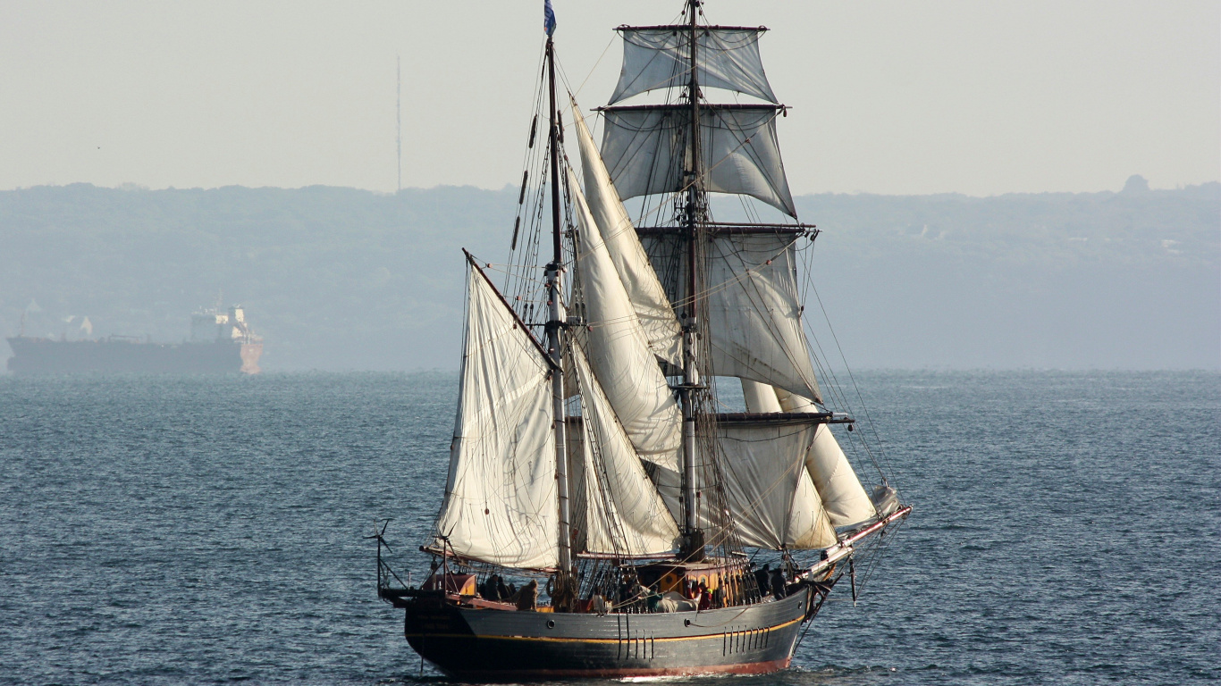 Brown and White Sail Boat on Sea During Daytime. Wallpaper in 1366x768 Resolution