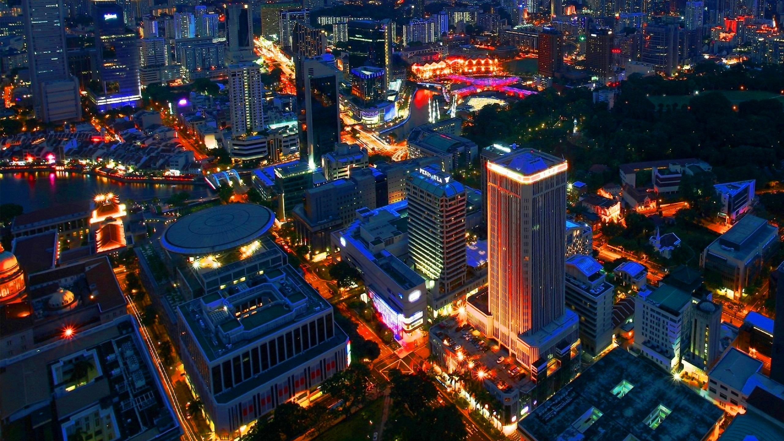 Aerial View of City During Night Time. Wallpaper in 2560x1440 Resolution