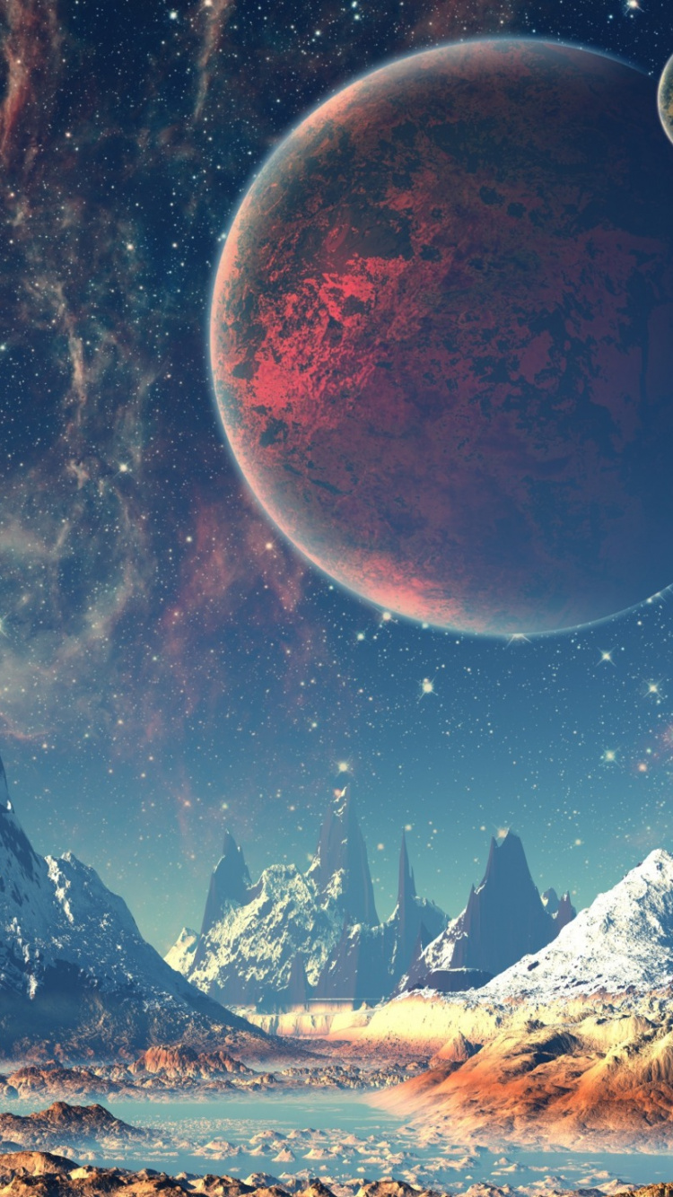 Gewässer in Der Nähe Von Berg Unter Sternennacht. Wallpaper in 750x1334 Resolution