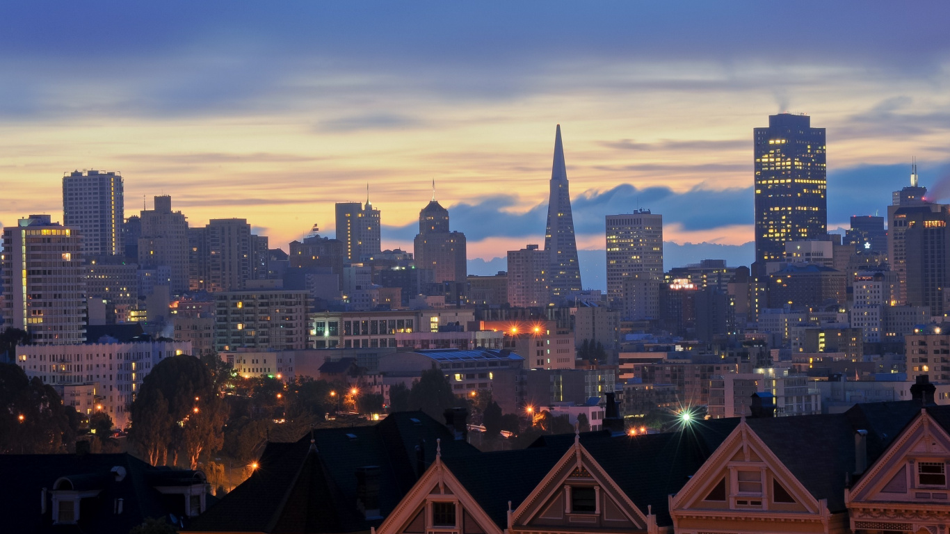 City Skyline During Night Time. Wallpaper in 1366x768 Resolution
