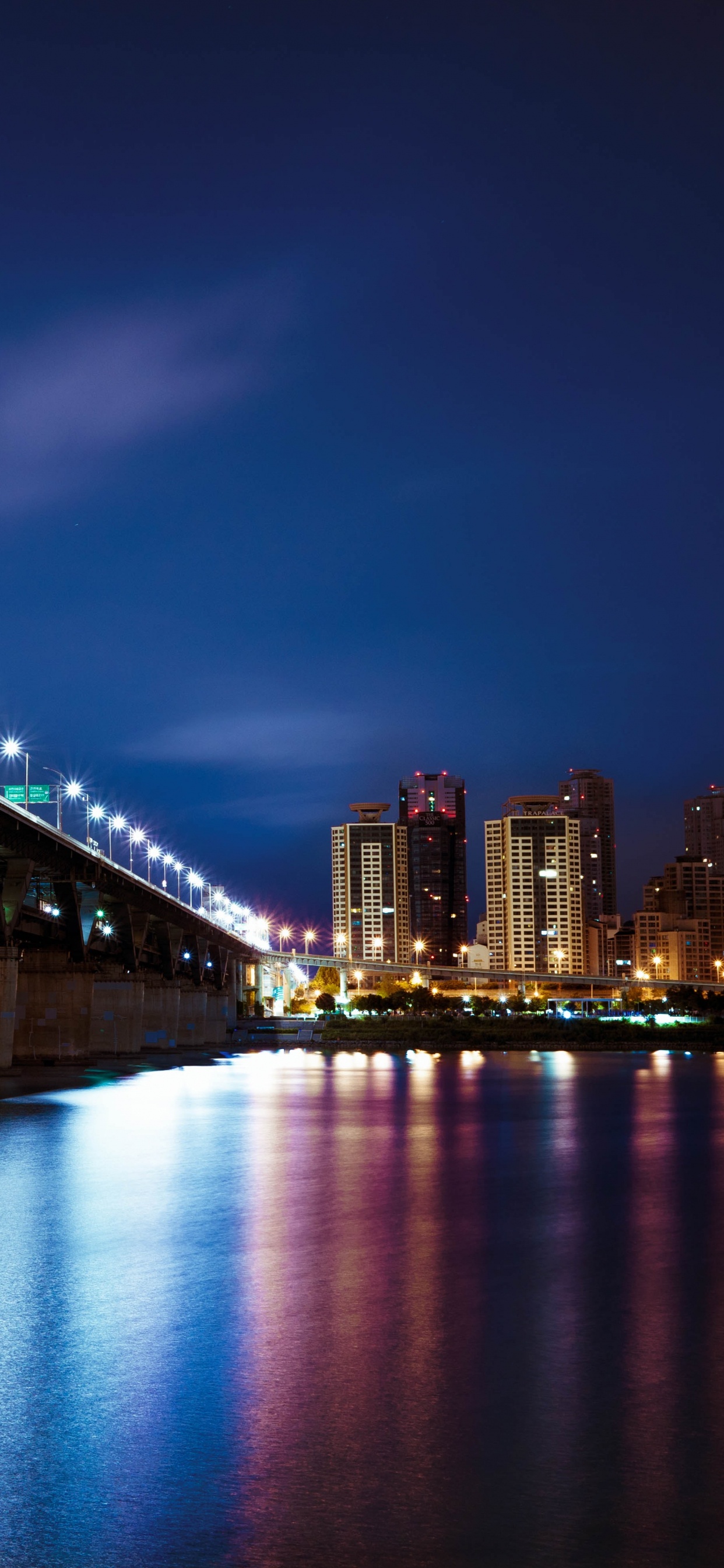 Night, Bridge, Blue, Landmark, Reflection. Wallpaper in 1242x2688 Resolution