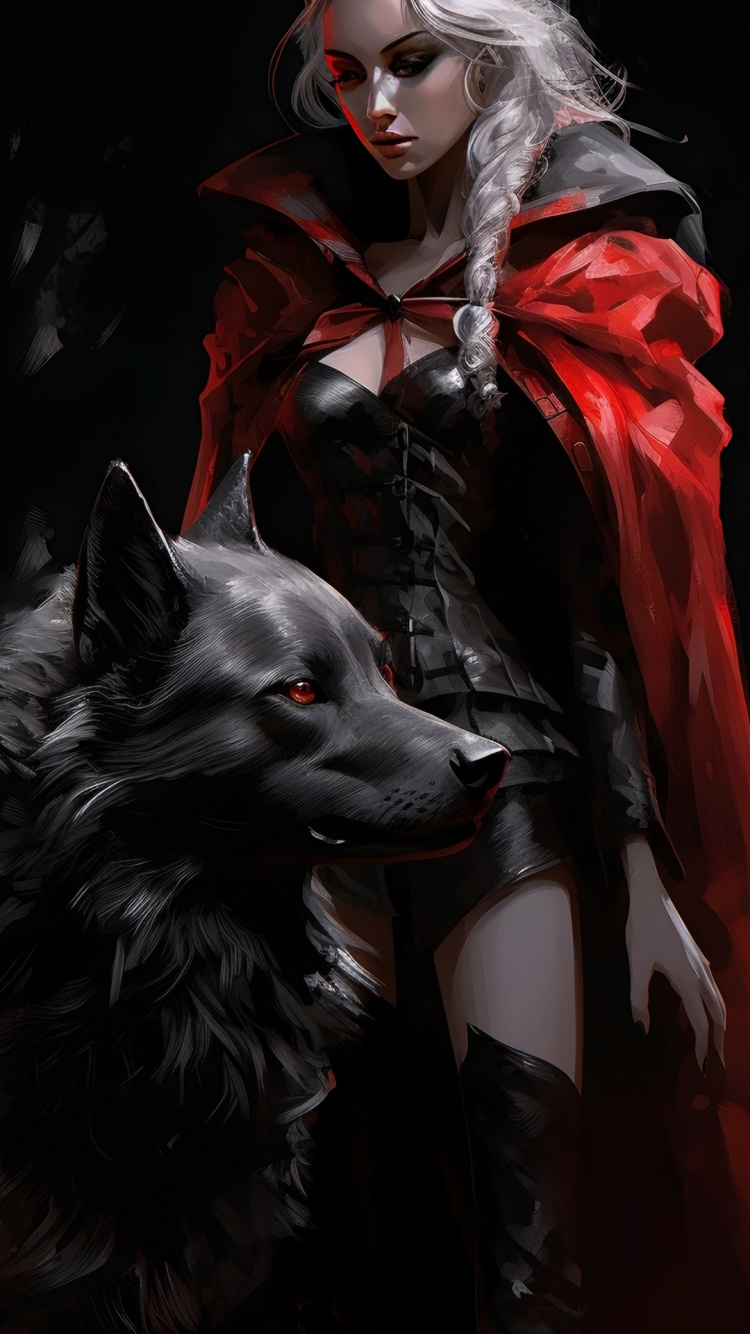 Great Dane, Art, le Petit Chaperon Rouge, Garou, Noir. Wallpaper in 750x1334 Resolution