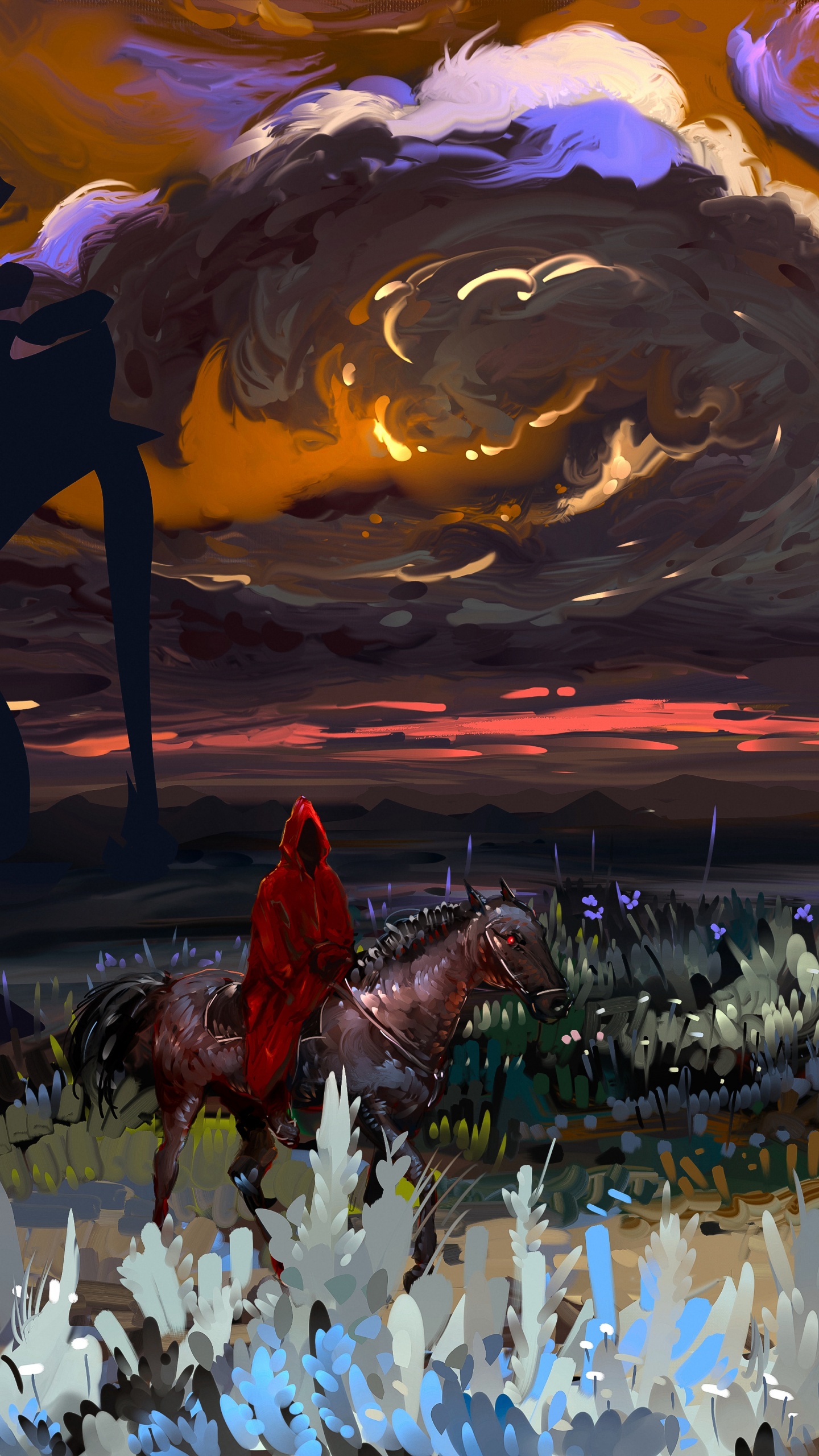 Weißes Und Gelbes Blumenfeld Bei Sonnenuntergang. Wallpaper in 1440x2560 Resolution