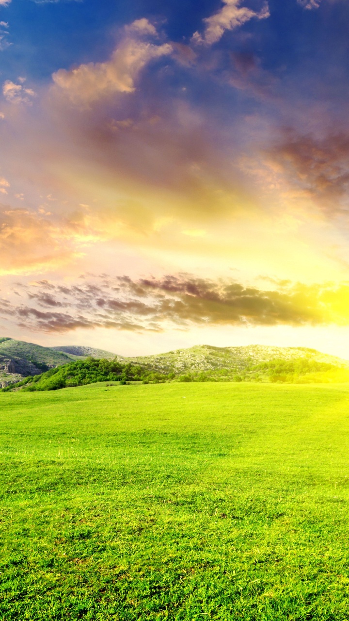 Green Grass Field Under Blue Sky and White Clouds During Daytime. Wallpaper in 720x1280 Resolution