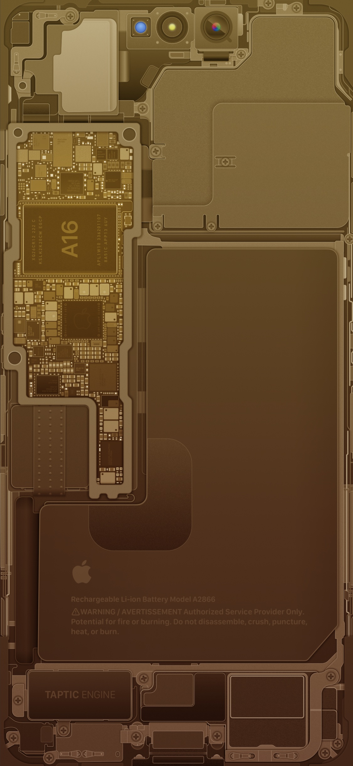 IPhone 14 Pro Schematic – Gold. Wallpaper in 1125x2436 Resolution