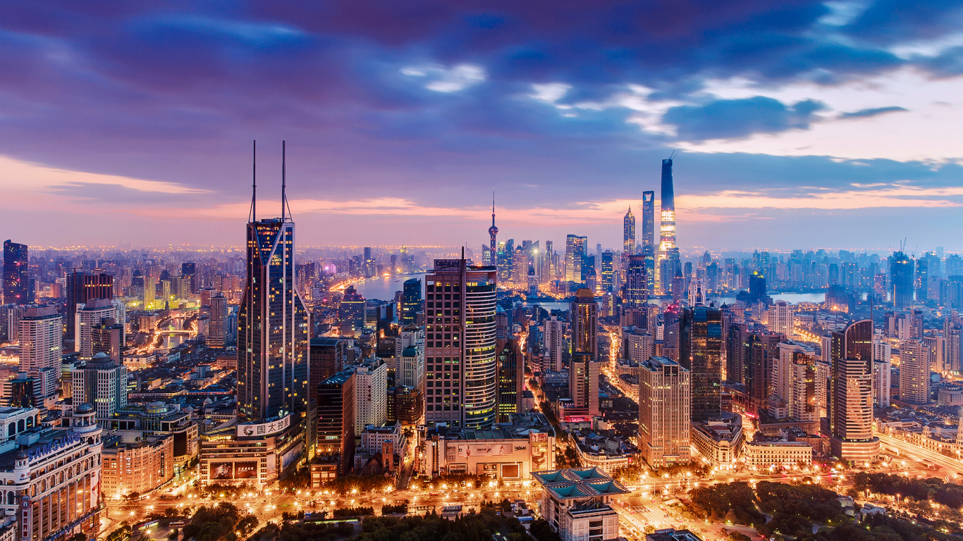 Skyline Der Stadt Bei Nacht Night. Wallpaper in 1366x768 Resolution