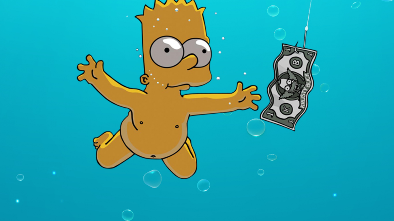 Nirwana, Bart Simpson, Nevermind, Telefon, Flüssigkeit. Wallpaper in 1366x768 Resolution