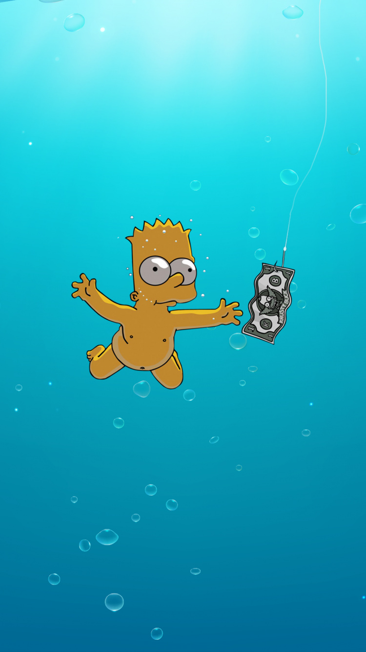 Nirwana, Bart Simpson, Nevermind, Telefon, Flüssigkeit. Wallpaper in 750x1334 Resolution