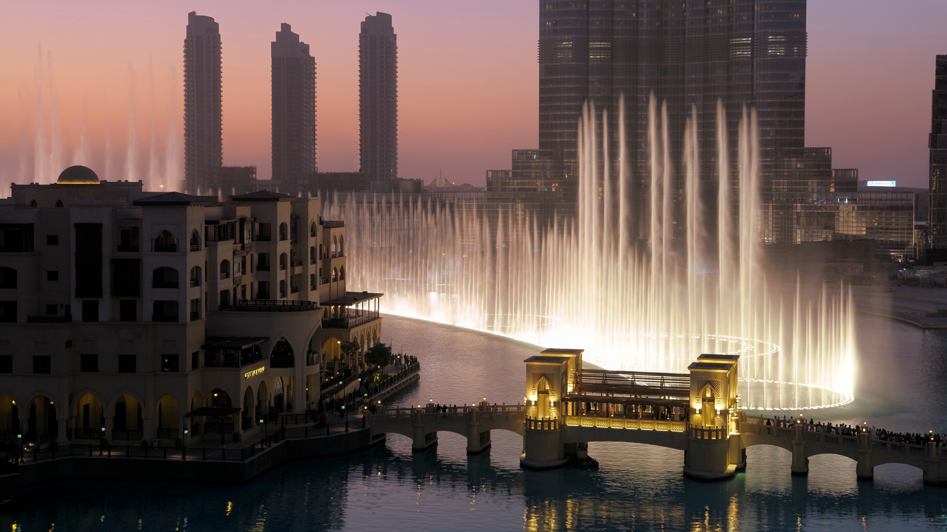 迪拜购物中心, 迪拜喷泉, 哈利法塔, 城市, 里程碑 壁纸 1920x1080 允许