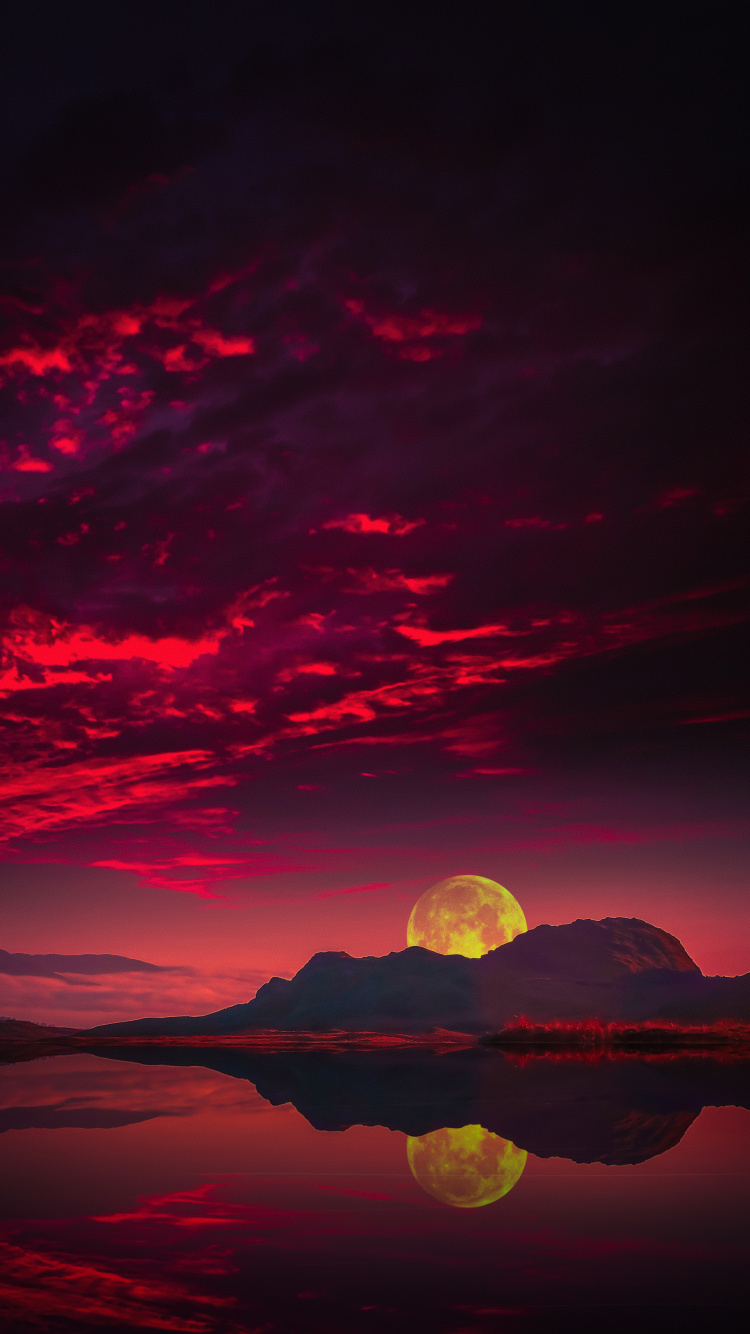 Eau, Atmosphère, Nature, Afterglow, Éclairage. Wallpaper in 750x1334 Resolution