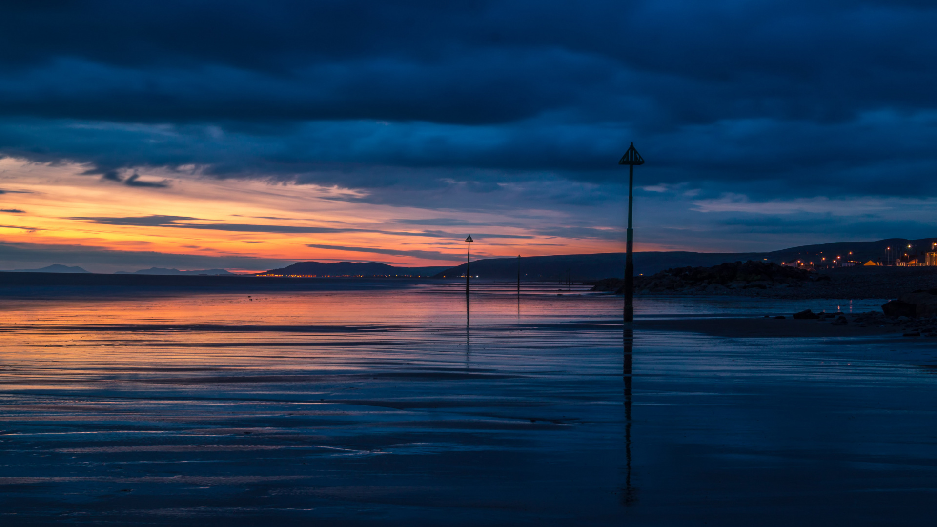 Horizon, Sunset, Sea, Blue, Water. Wallpaper in 1920x1080 Resolution