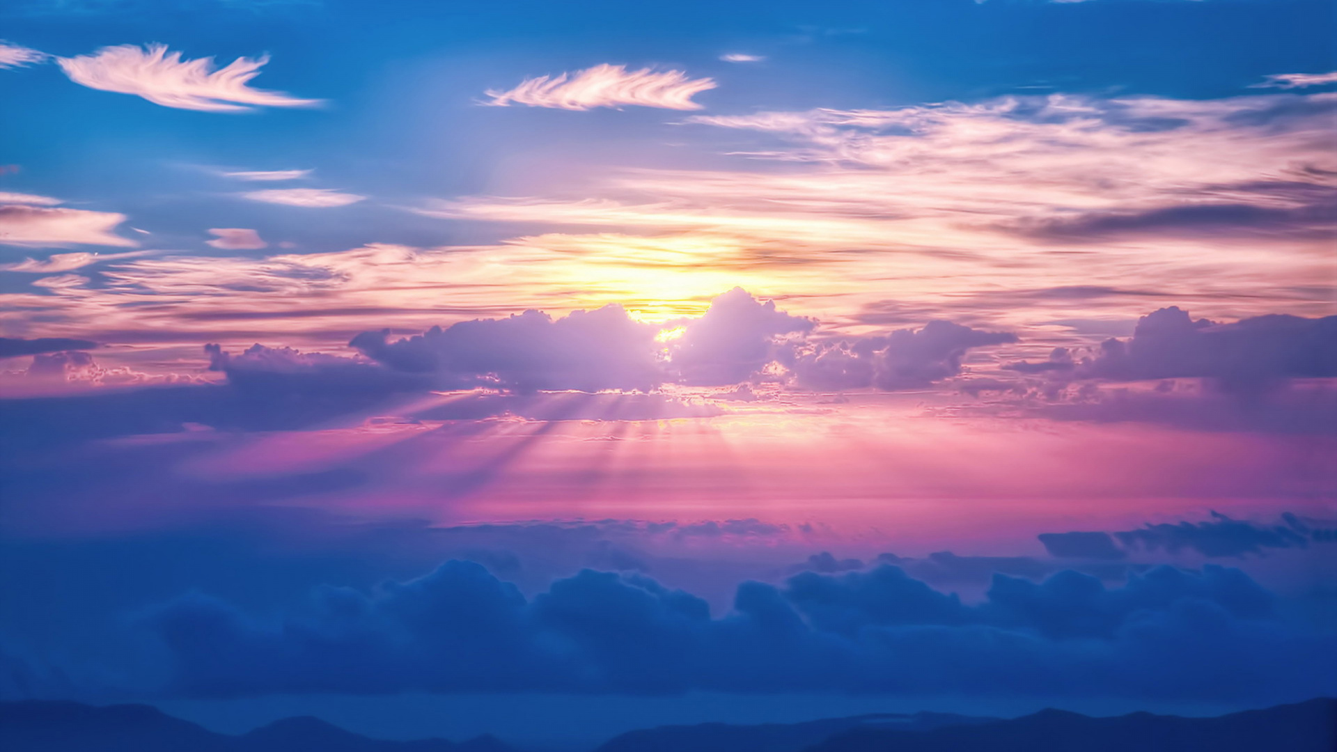 Clouds and Mountains During Sunset. Wallpaper in 1920x1080 Resolution