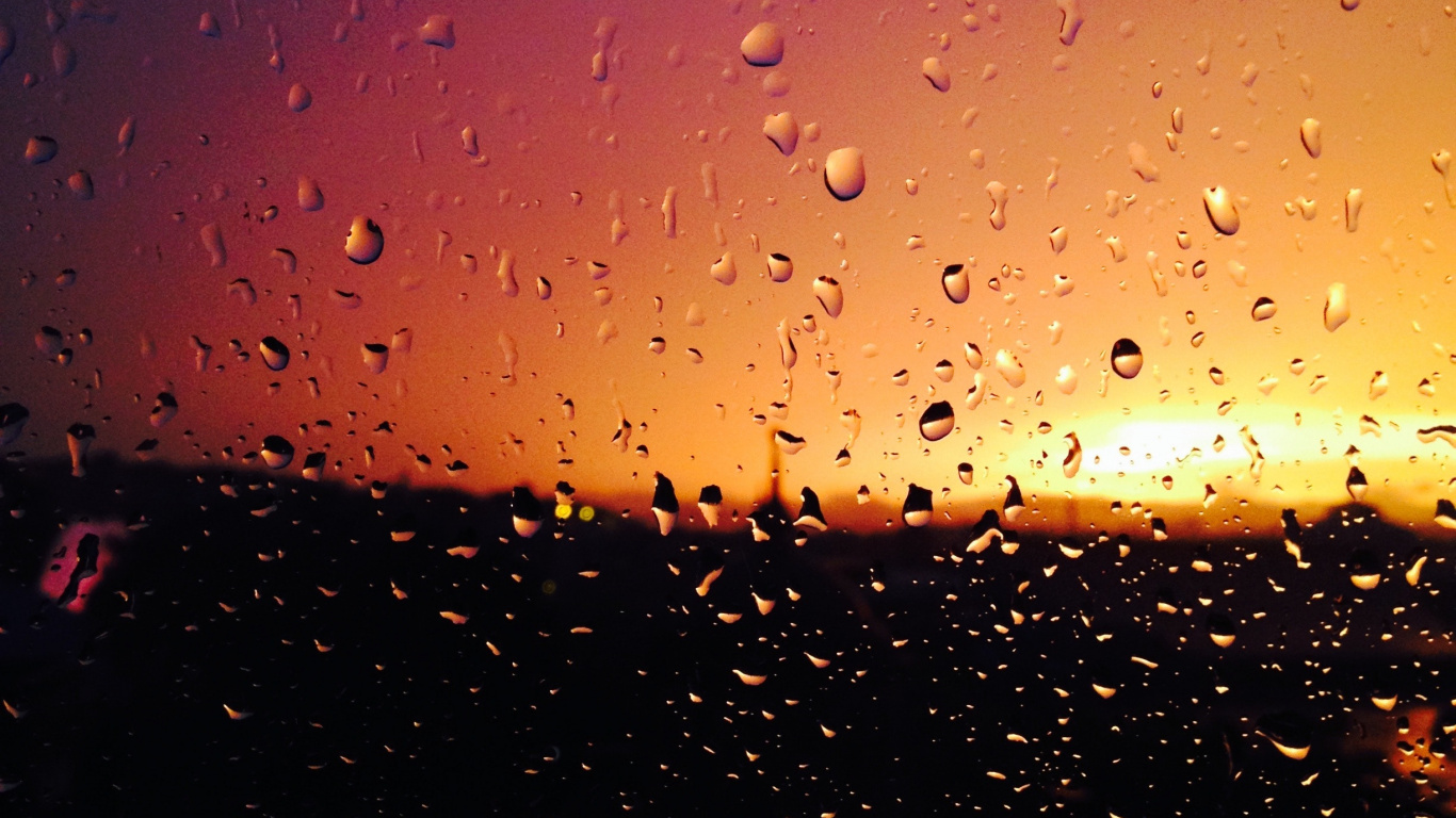 Rain, Water, Blue, Drop, Orange. Wallpaper in 1366x768 Resolution