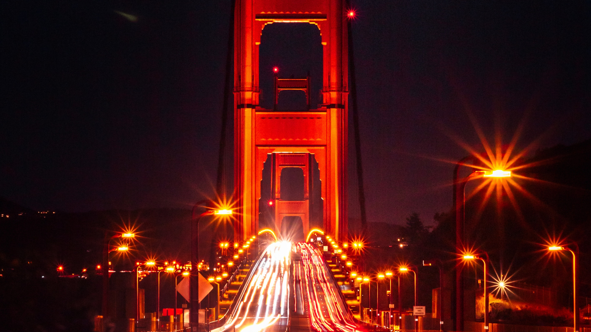 Red Tower With Lights During Night Time. Wallpaper in 1920x1080 Resolution