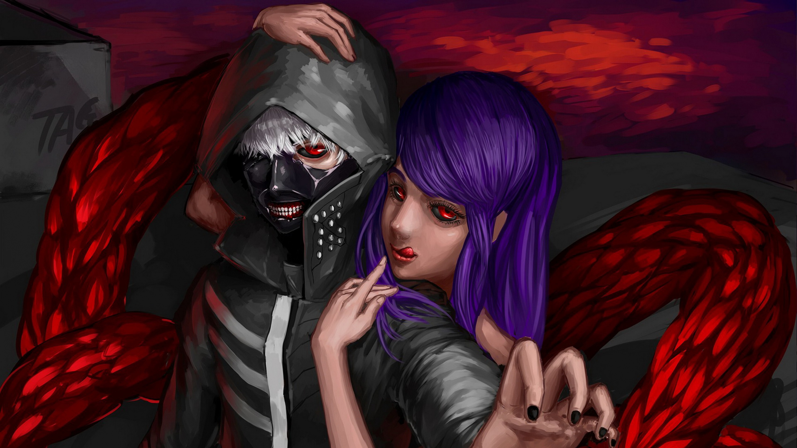 Lila Behaarter Männlicher Anime-Charakter. Wallpaper in 2560x1440 Resolution