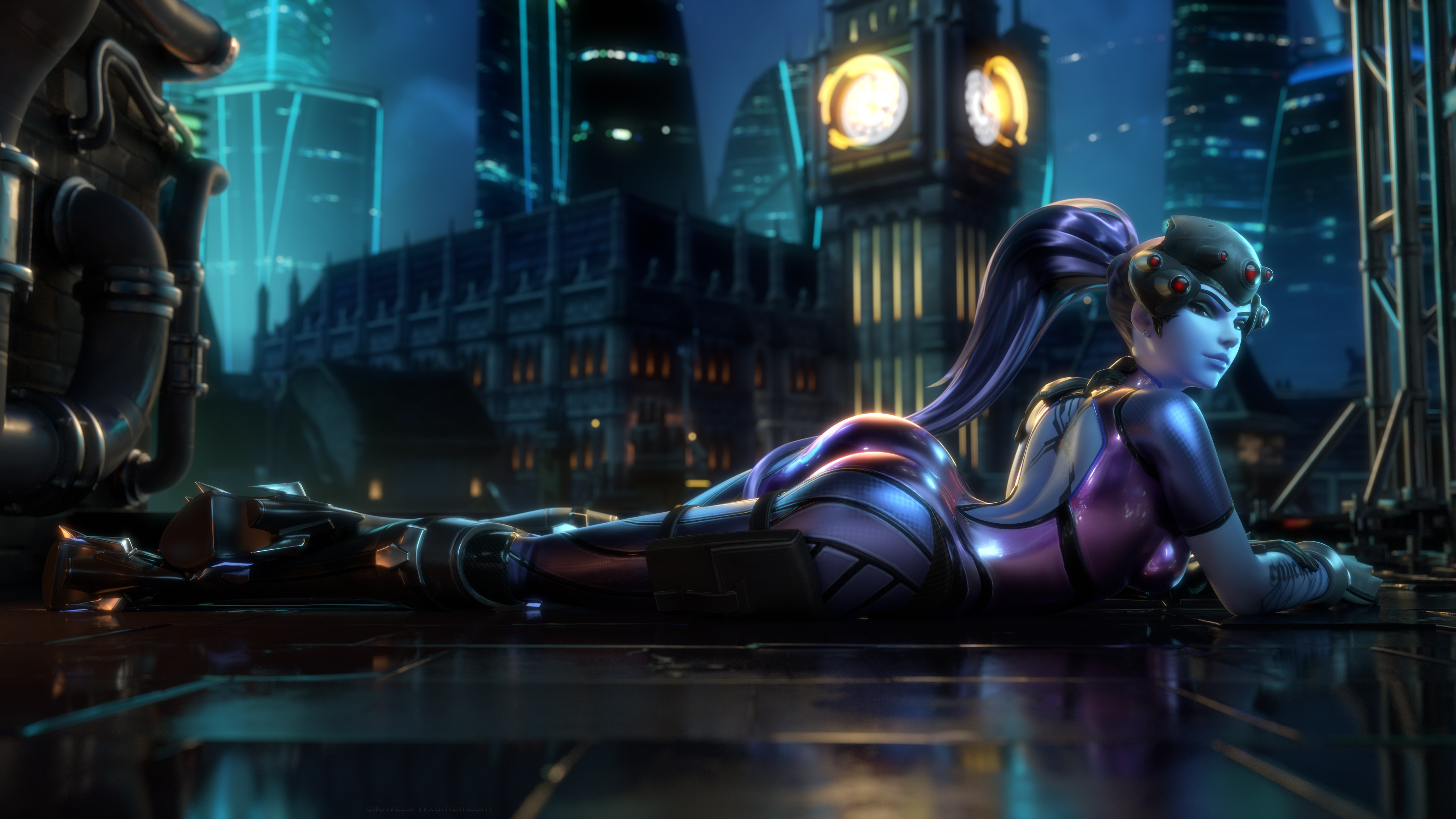Widowmaker Overwatch, Overwatch, Lena Oxton, Clock, Darkness. Wallpaper in 3840x2160 Resolution