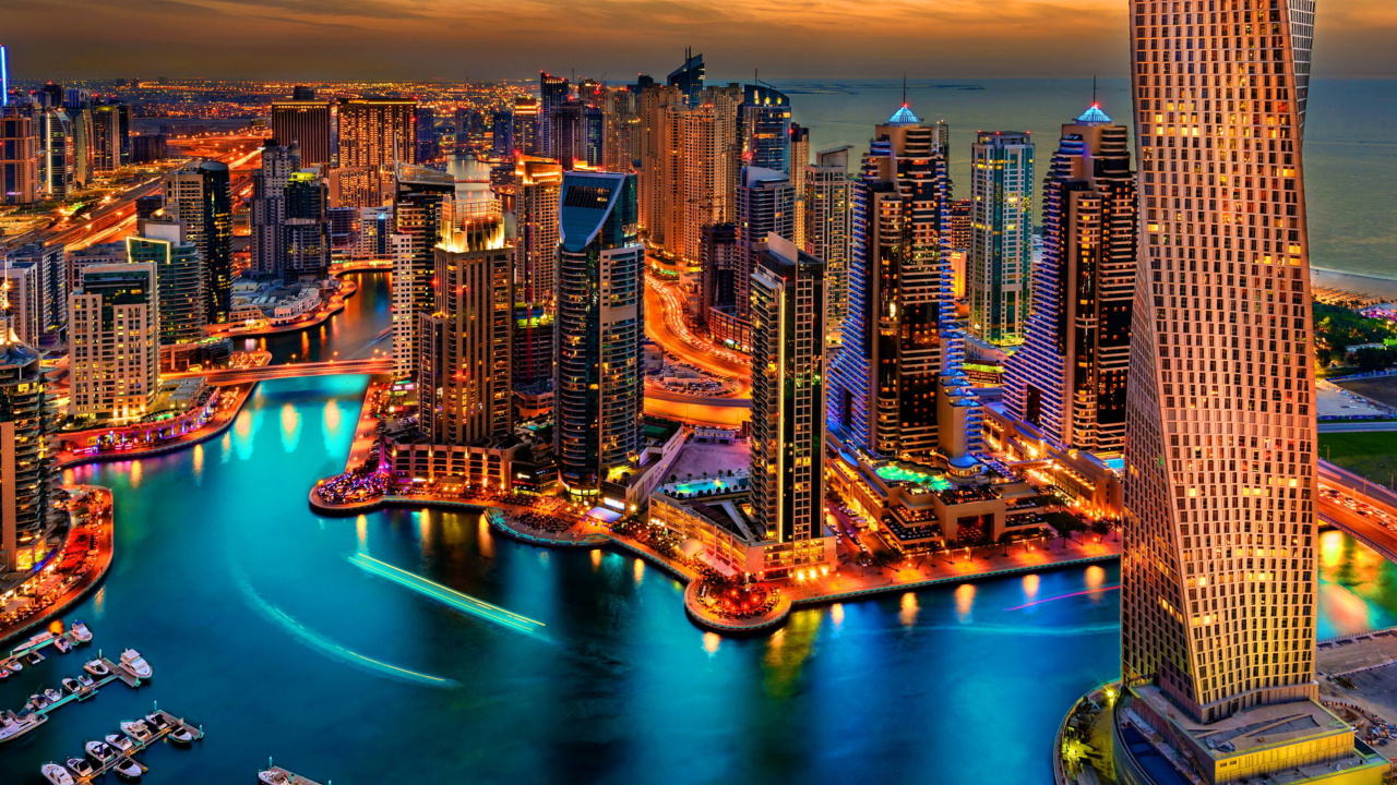 Horizonte de la Ciudad Durante la Noche. Wallpaper in 1280x720 Resolution