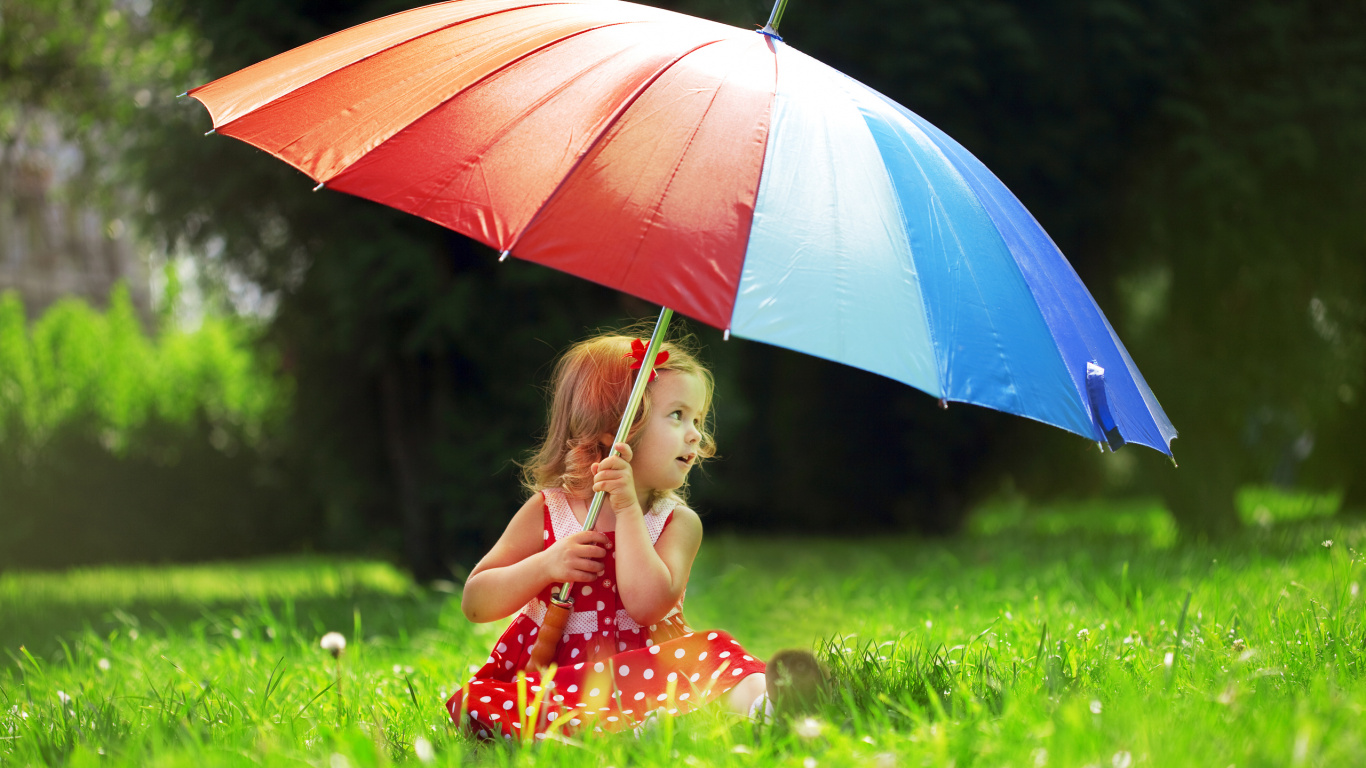 Umbrella, Infant, Grass, Summer, Sunlight. Wallpaper in 1366x768 Resolution