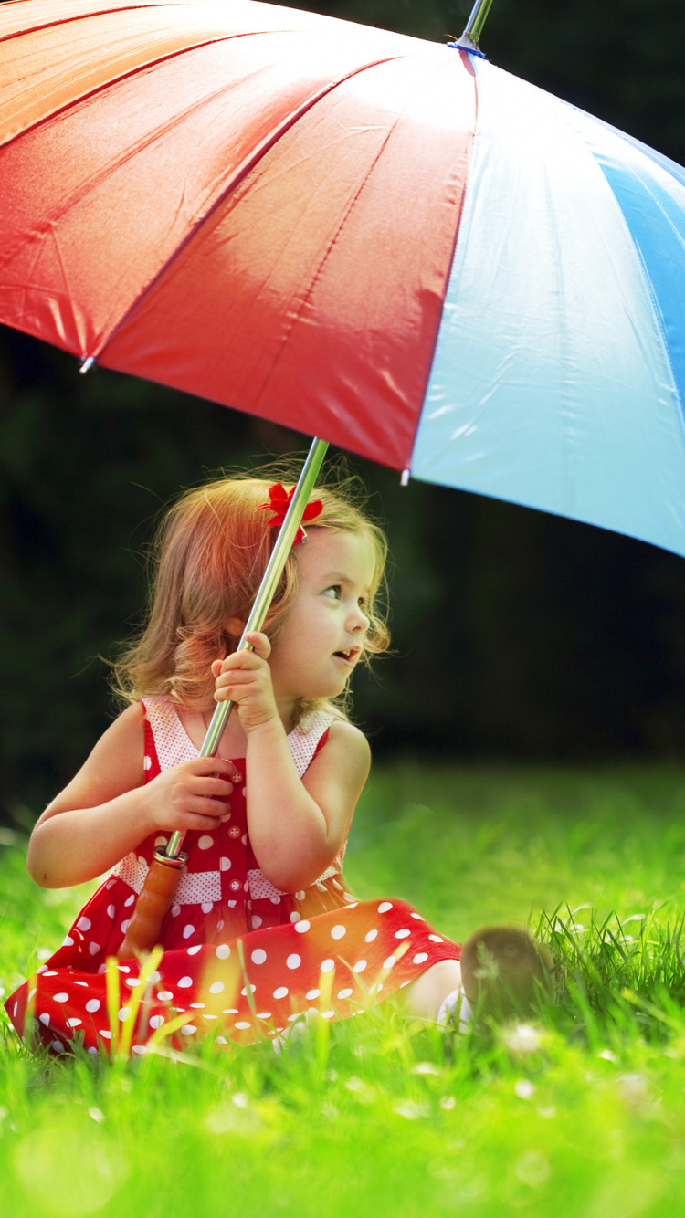 Umbrella, Infant, Grass, Summer, Sunlight. Wallpaper in 750x1334 Resolution