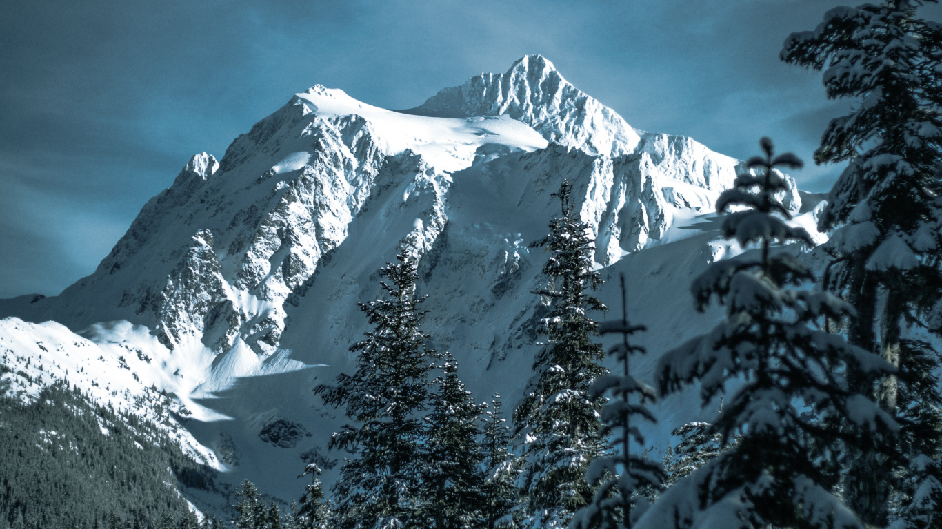 Winter, Skifahren, Schnee, Mount Shuksan, Bergigen Landschaftsformen. Wallpaper in 1366x768 Resolution