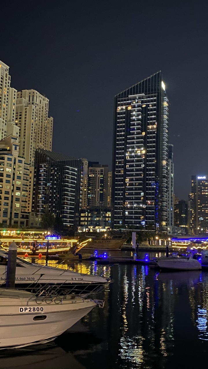 Dubai, Dubai Marina, Cityscape, Tower Block, Night. Wallpaper in 720x1280 Resolution