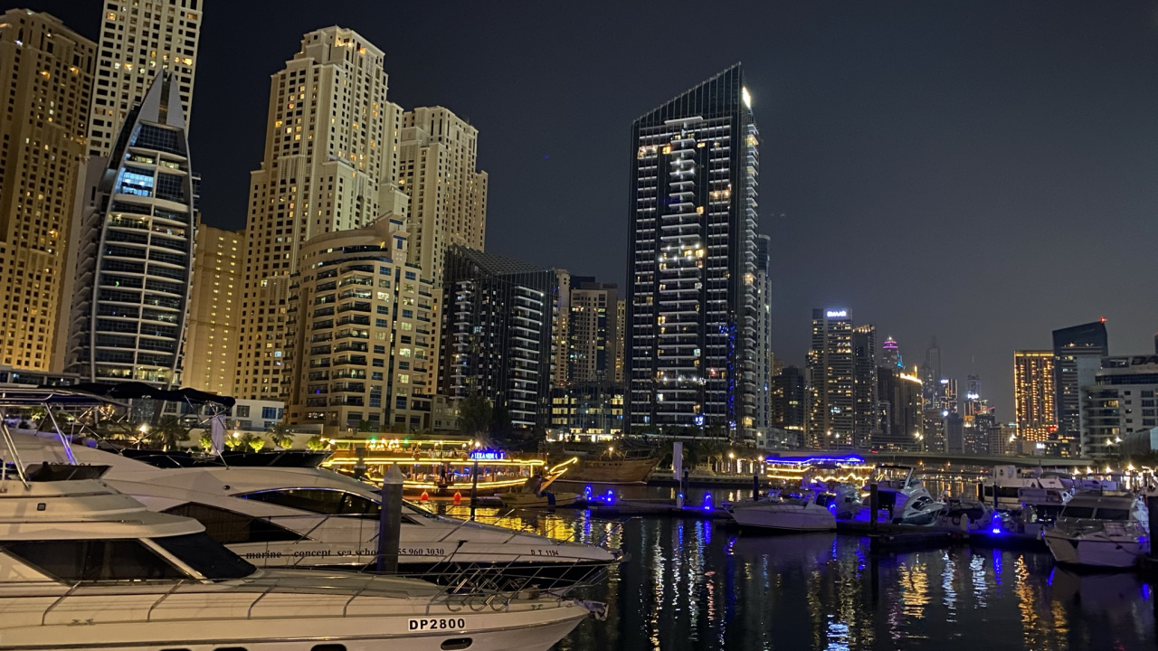 Dubai, Dubai Marina, Stadtlandschaften, Tower Block, Nacht. Wallpaper in 1280x720 Resolution